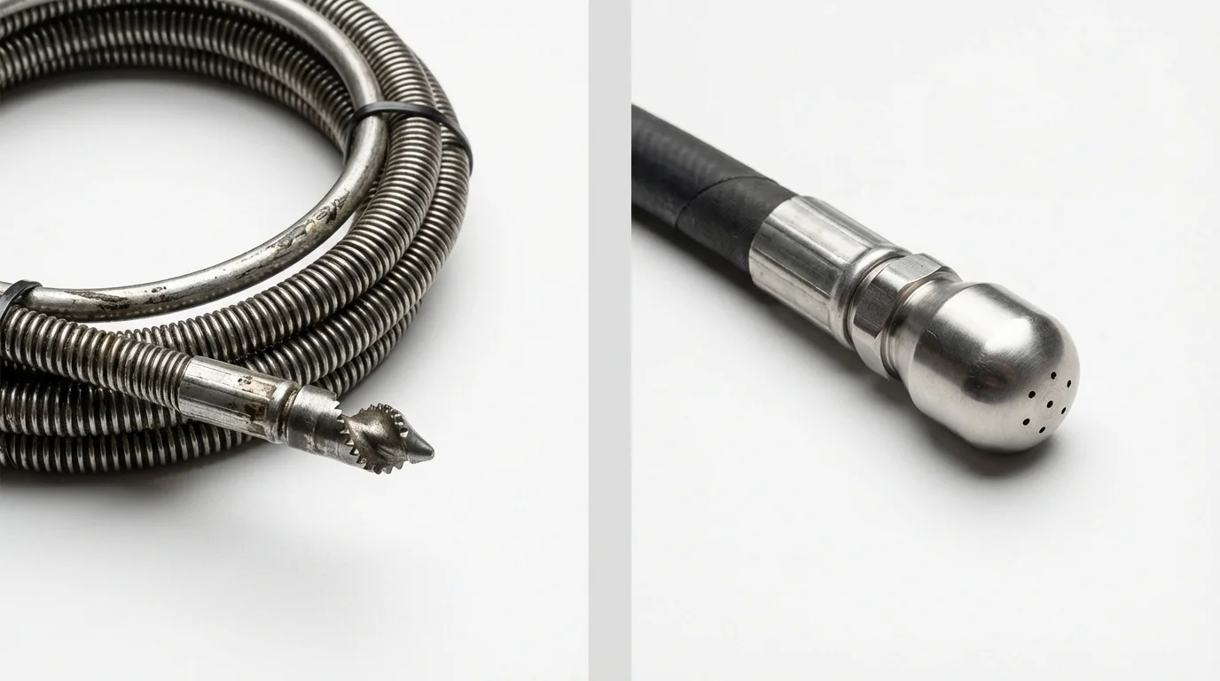 Drain snake cable and hydro jetting nozzle used for drain cleaning in Marlborough, NH