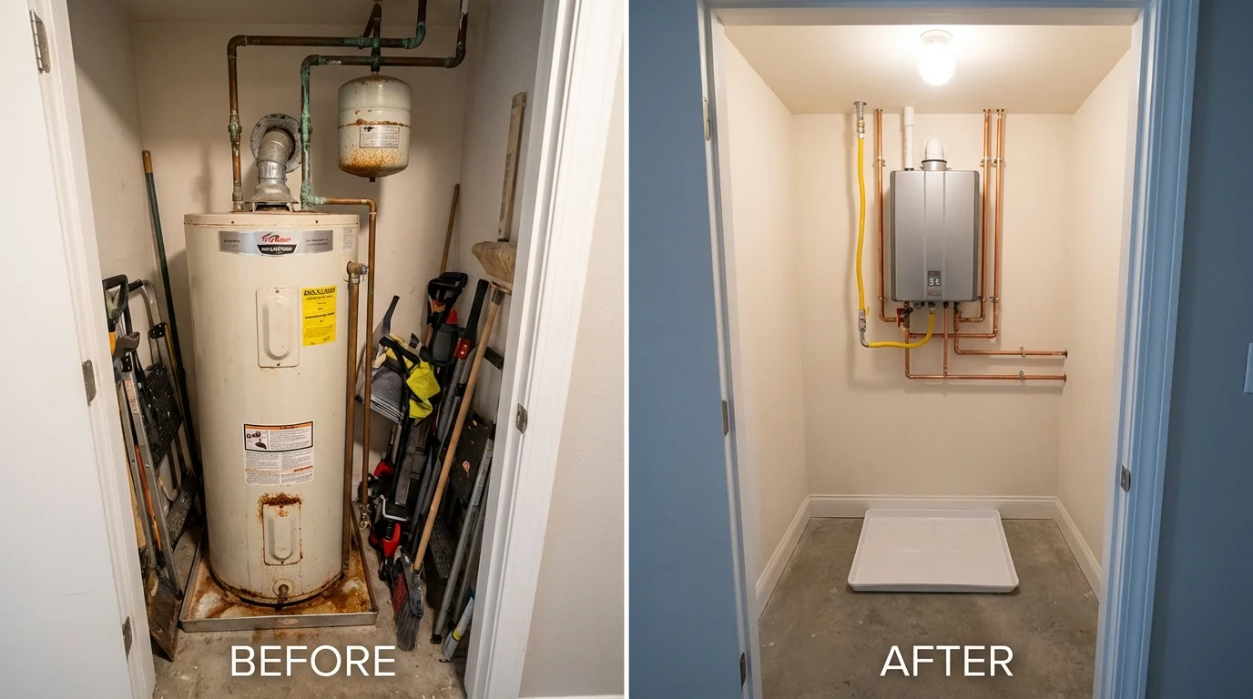 Tank water heater versus wall-mounted tankless unit comparison for Marlborough, NH homeowners