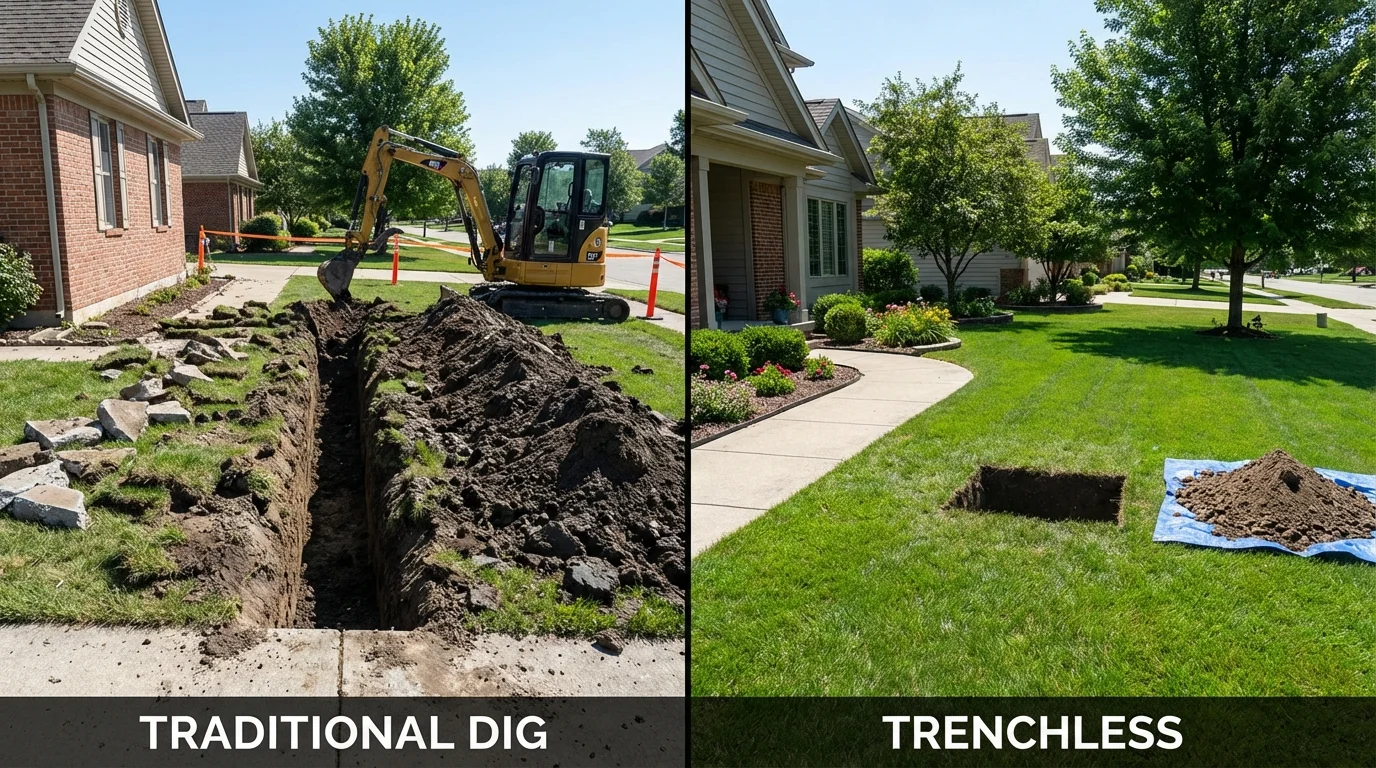 Trenchless sewer repair with minimal yard damage versus traditional excavation in Marlborough, NH